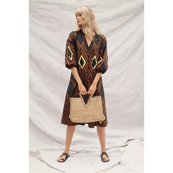 Anthropologie Dresses & Skirts - Anthropologie Porridge Womens Brown Black Geometric Mireil Midi Dress XL